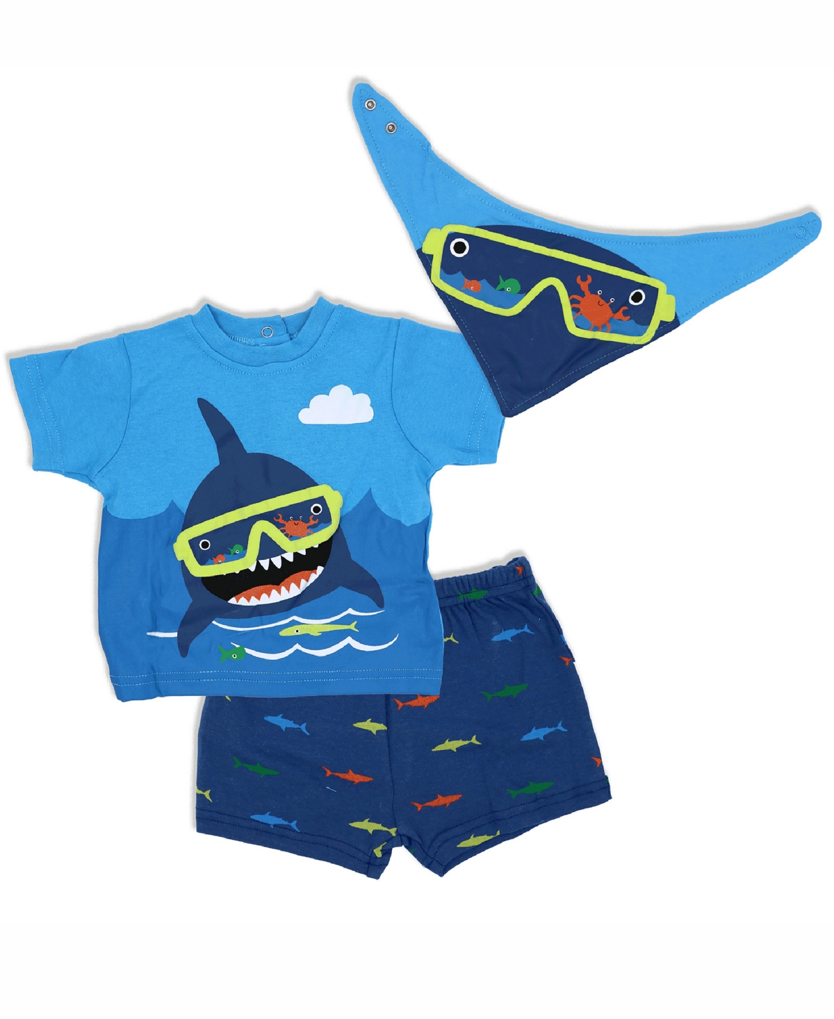 Lily & Jack Baby Boys Shark Shorts, T Shirt And Bib, 3 Piece Set In Blue