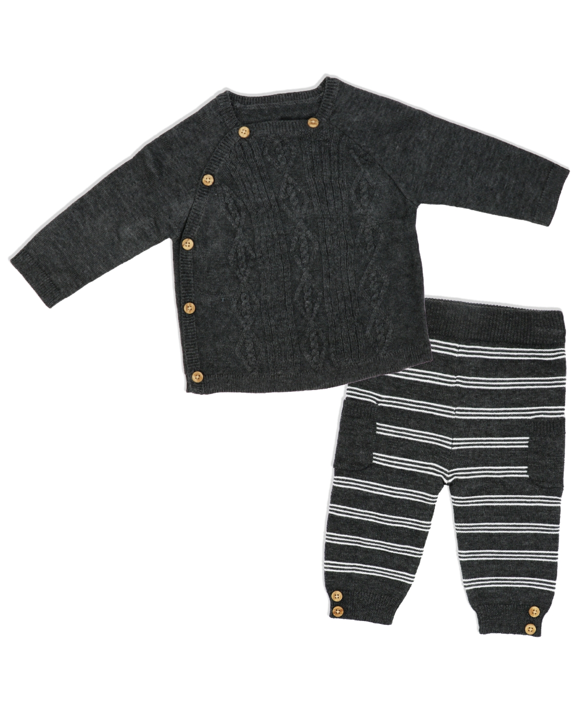 Bonjour Bebe Baby Boys Knit Side Button Sweater And Pants, 2 Piece Set In Gray