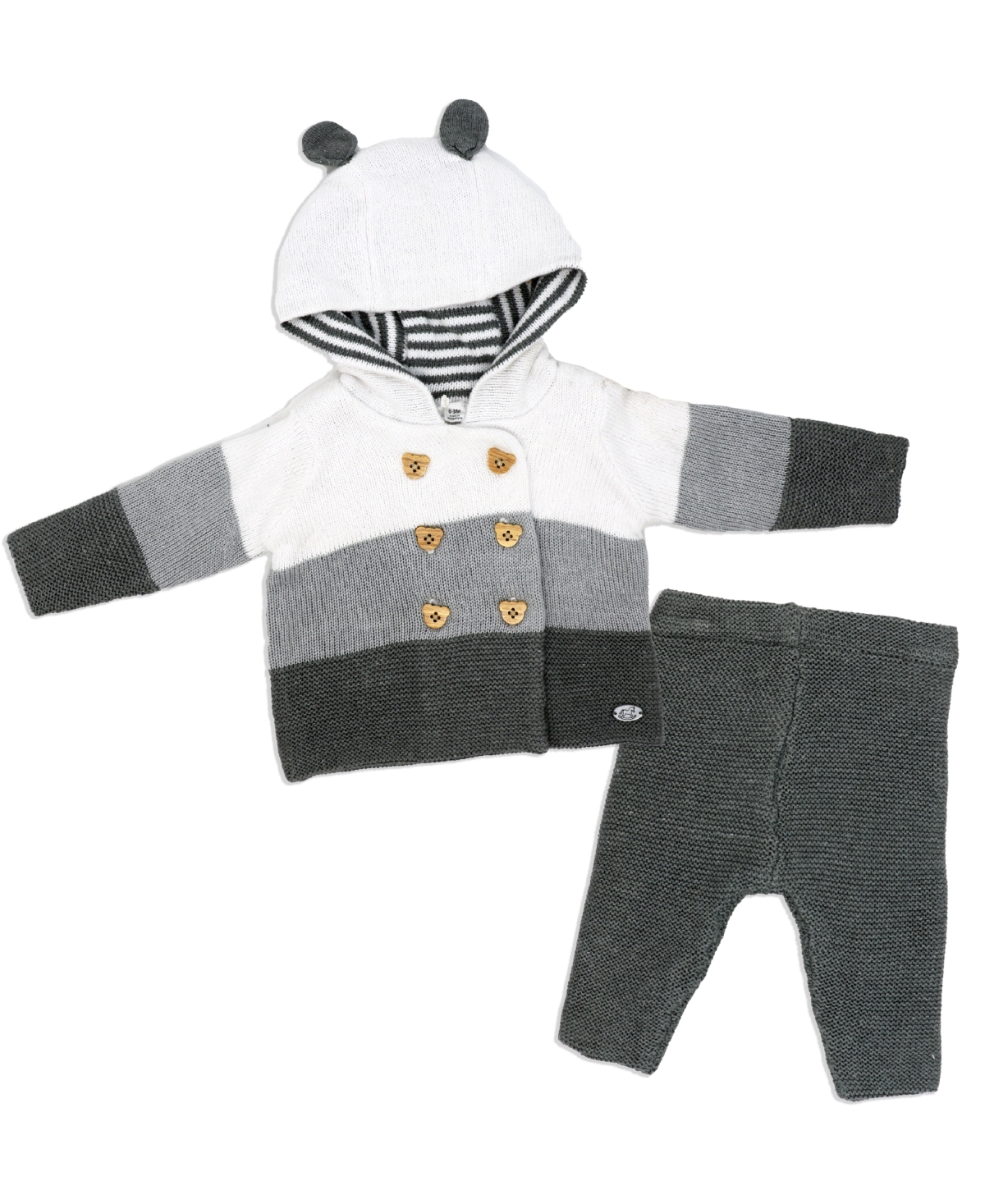 Rock-a-bye Baby Boutique Baby Boys Knit Hooded Cardigan And Pants, 2 Piece Set In Gray