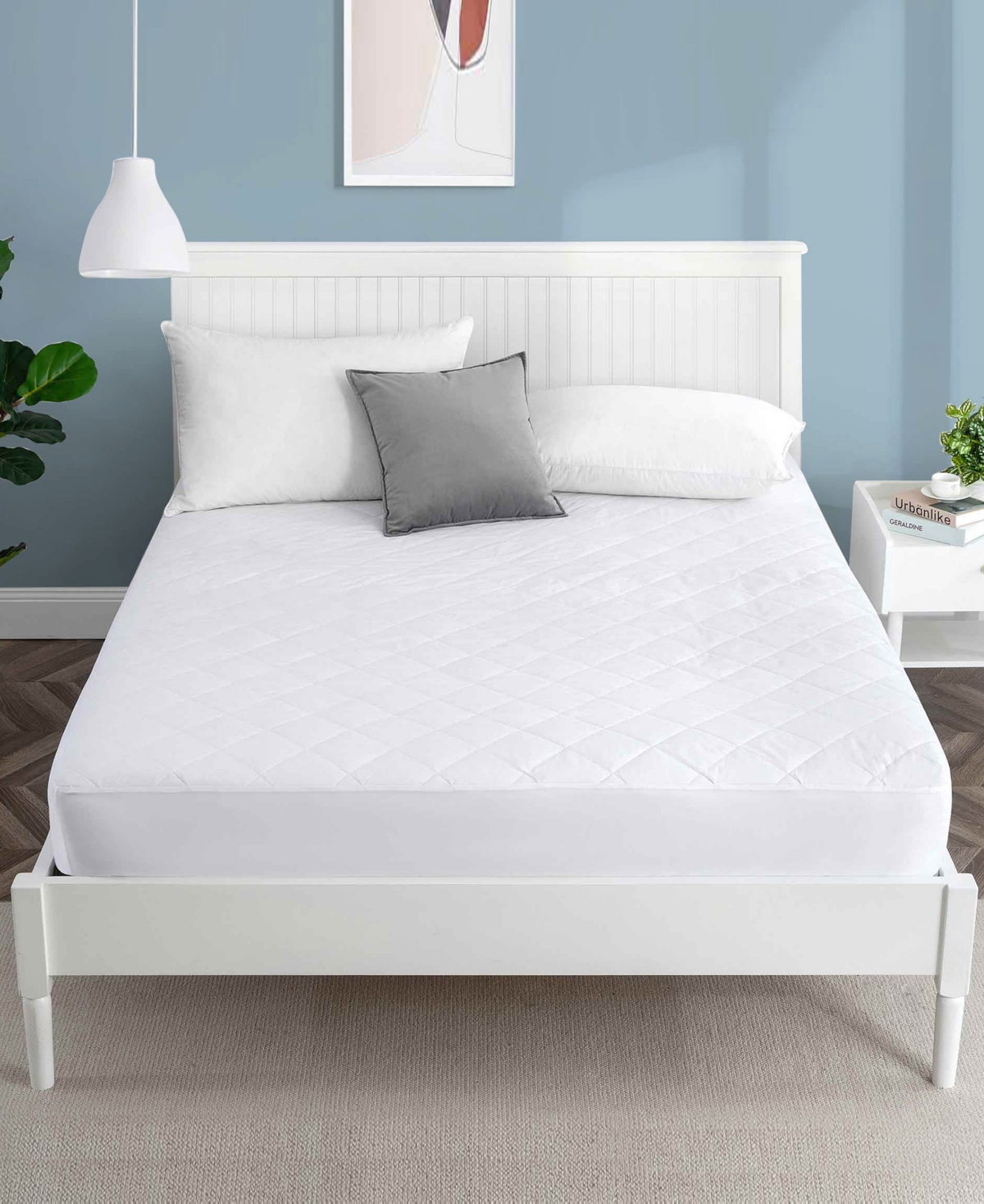 Unikome Breathable Cotton Square Quilted Fitted Mattress Pad, Full In White