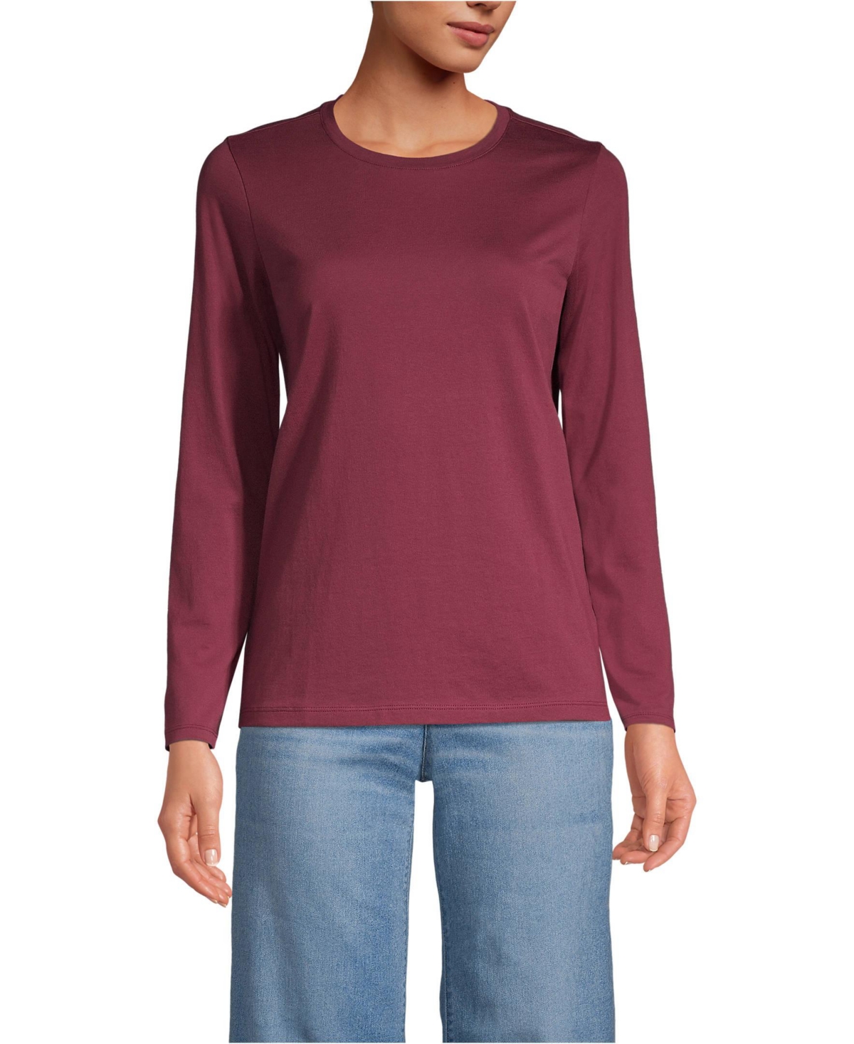 Lands' End Women's Petite Relaxed Supima Cotton Long Sleeve Crewneck T-Shirt