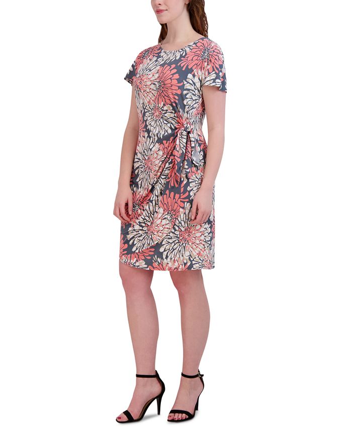 Robbie Bee Women's Floral Print Handkerchief Hem A Line Dress Brown Size 14W