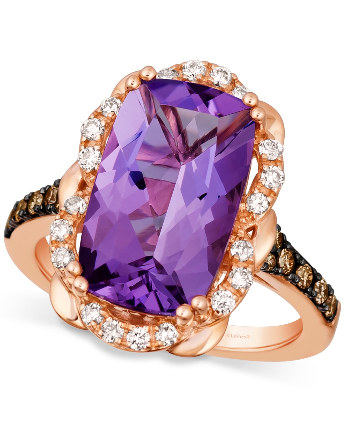Le Vian Grape Amethyst (5-1/10 Ct. T.w.) & Diamond (3/8 Ct. T.w.) Halo Statement Ring In 14k Rose Gold In K Strawberry Gold Ring