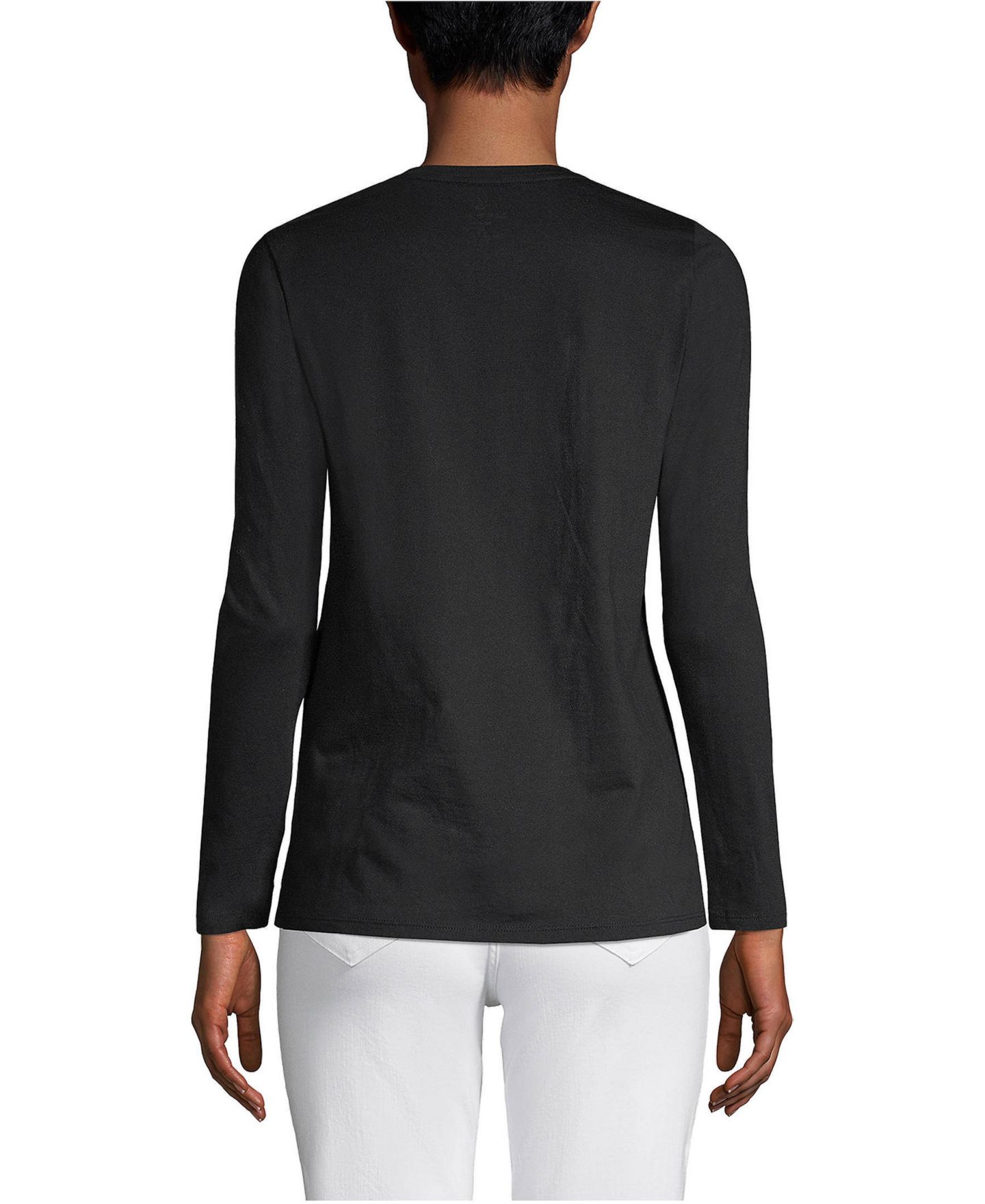 Женская футболка Lands' End Supima Cotton Long Sleeve V-Neck, цвет: Чёрный — фото 18
