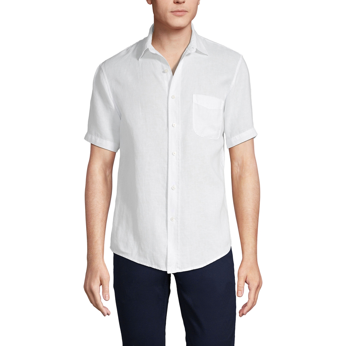 Men's Traditional Fit Short Sleeve Linen Shirt - Desert tan multi stripe