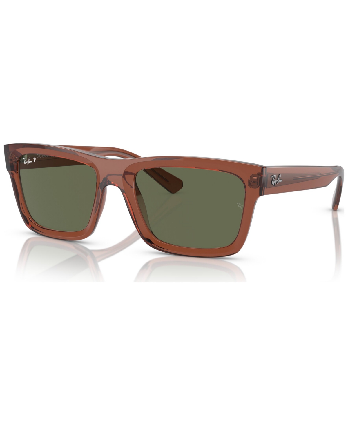 Ray Ban Warren Bio-based Sunglasses Transparent Brown Frame Green Lenses Polarized 57-20