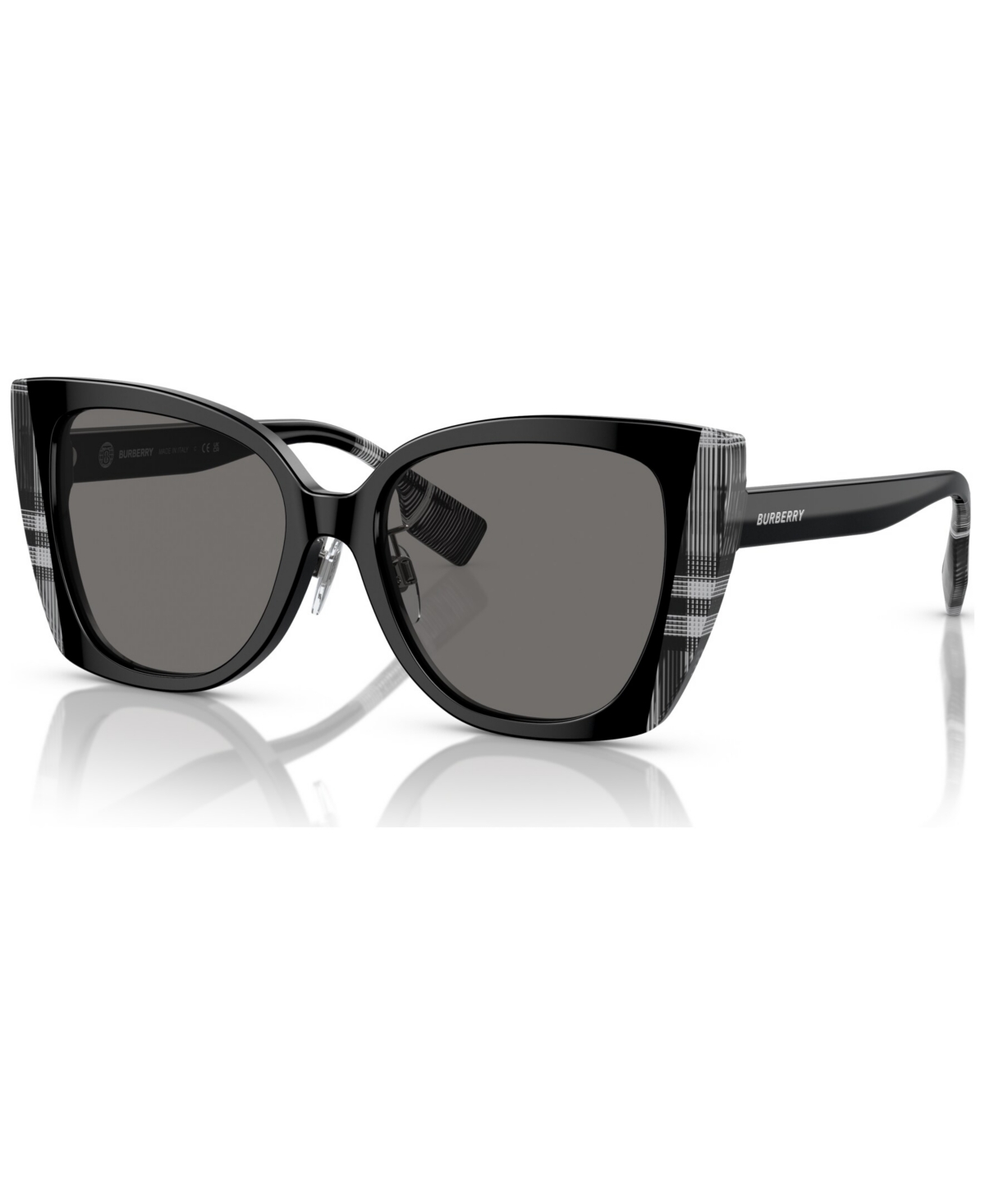 Burberry Women's Polarized Low Bridge Fit Sunglasses, Meryl In Black,check White Black