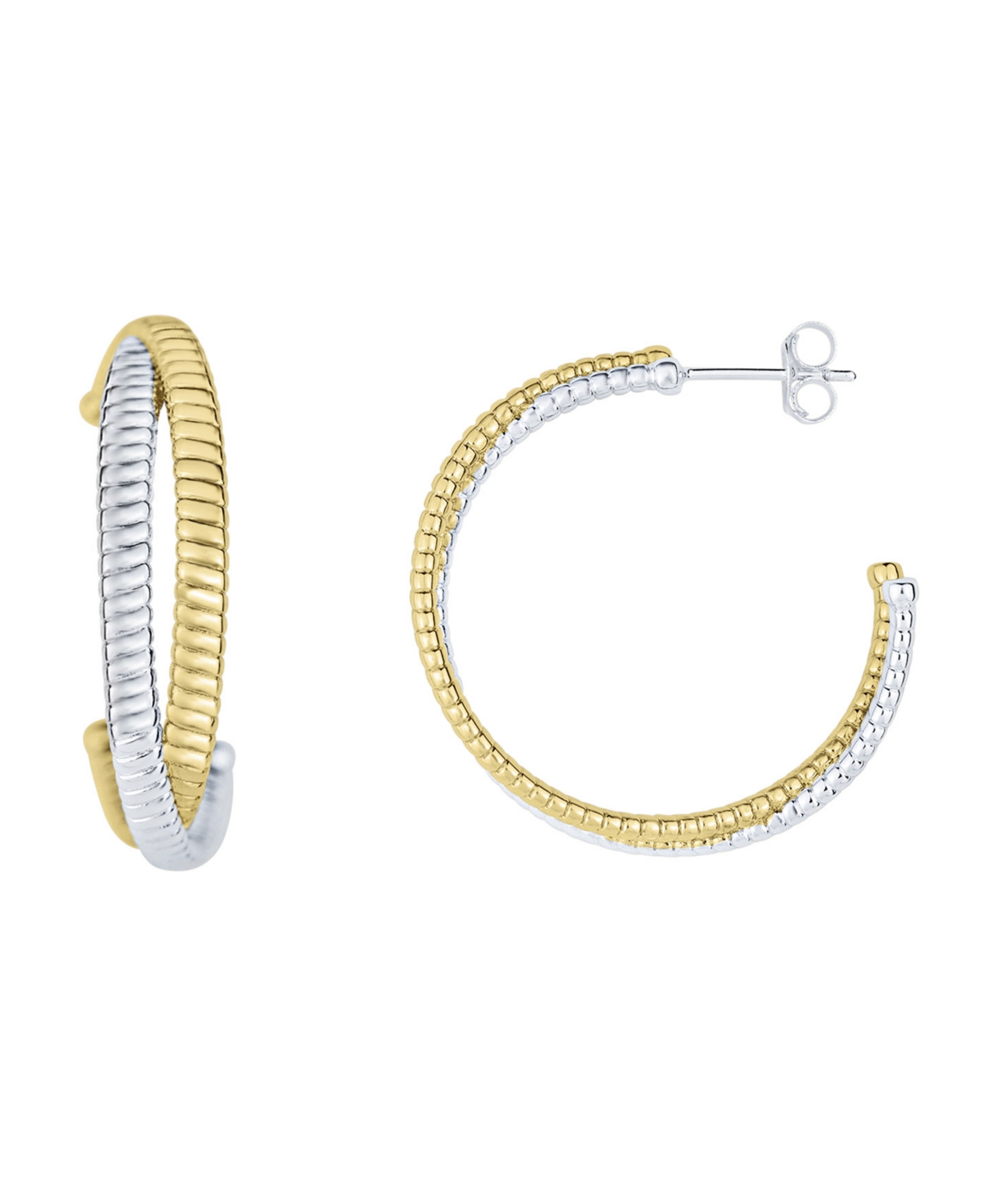 And Now This Silver Plated And 18k Gold Plated Textured Hoop Earring In Silver Plated And K Gold Plated Over Bra