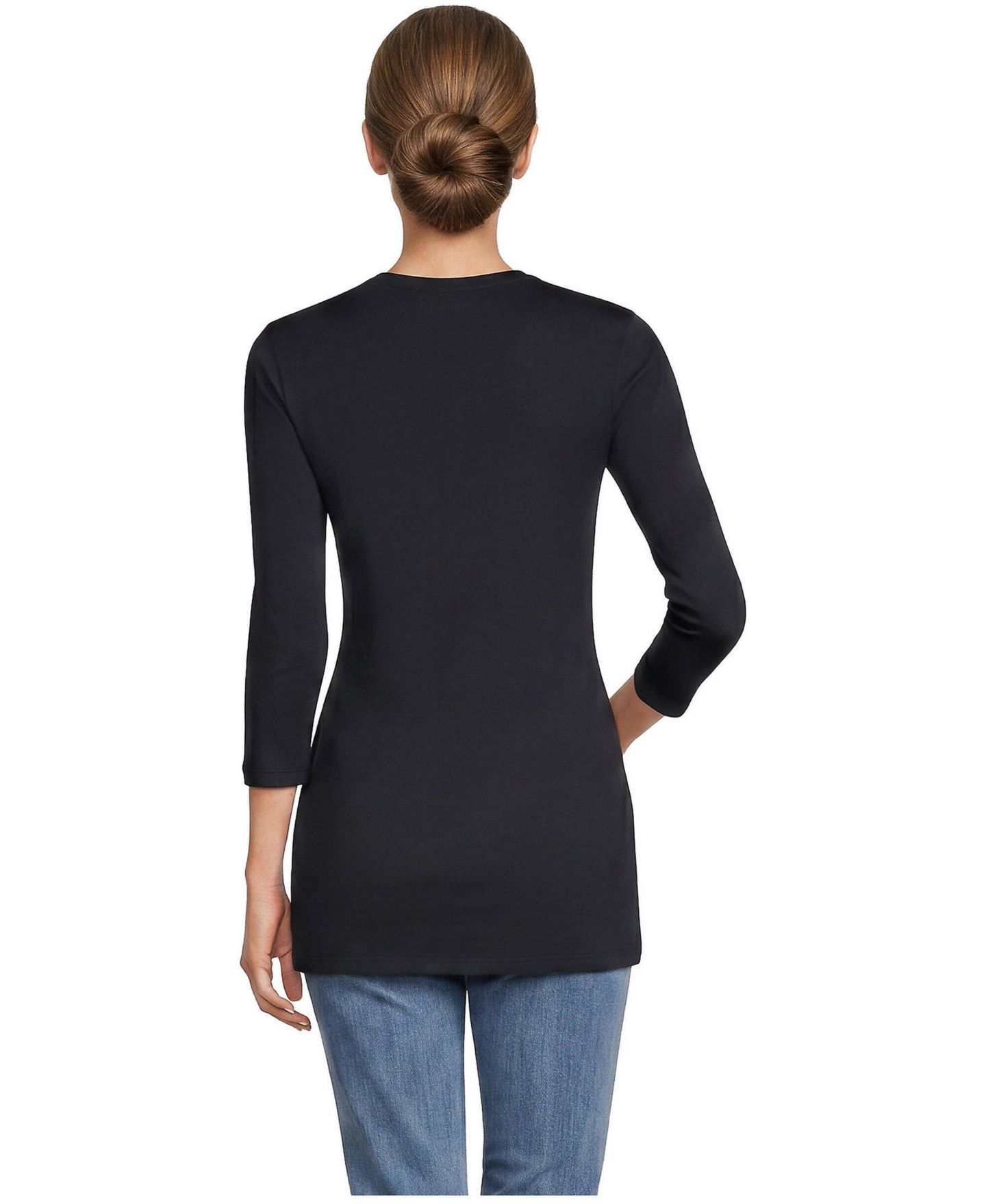 Женский топ Lands' End 3/4 Sleeve Cotton Supima Tunic, цвет: Чёрный — фото 10