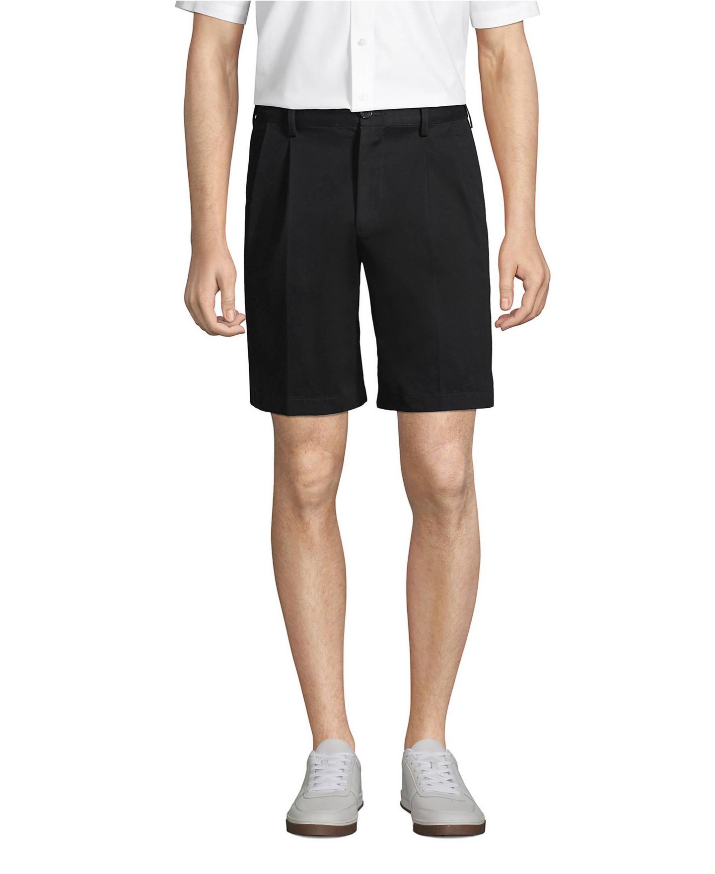 Мужские шорты Lands' End No Iron 9" Comfort Waist Pleated Front Chino Short, цвет: Чёрный — фото 1