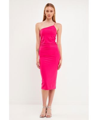 Women's Asymmetry Straps Shirred Knit Dress