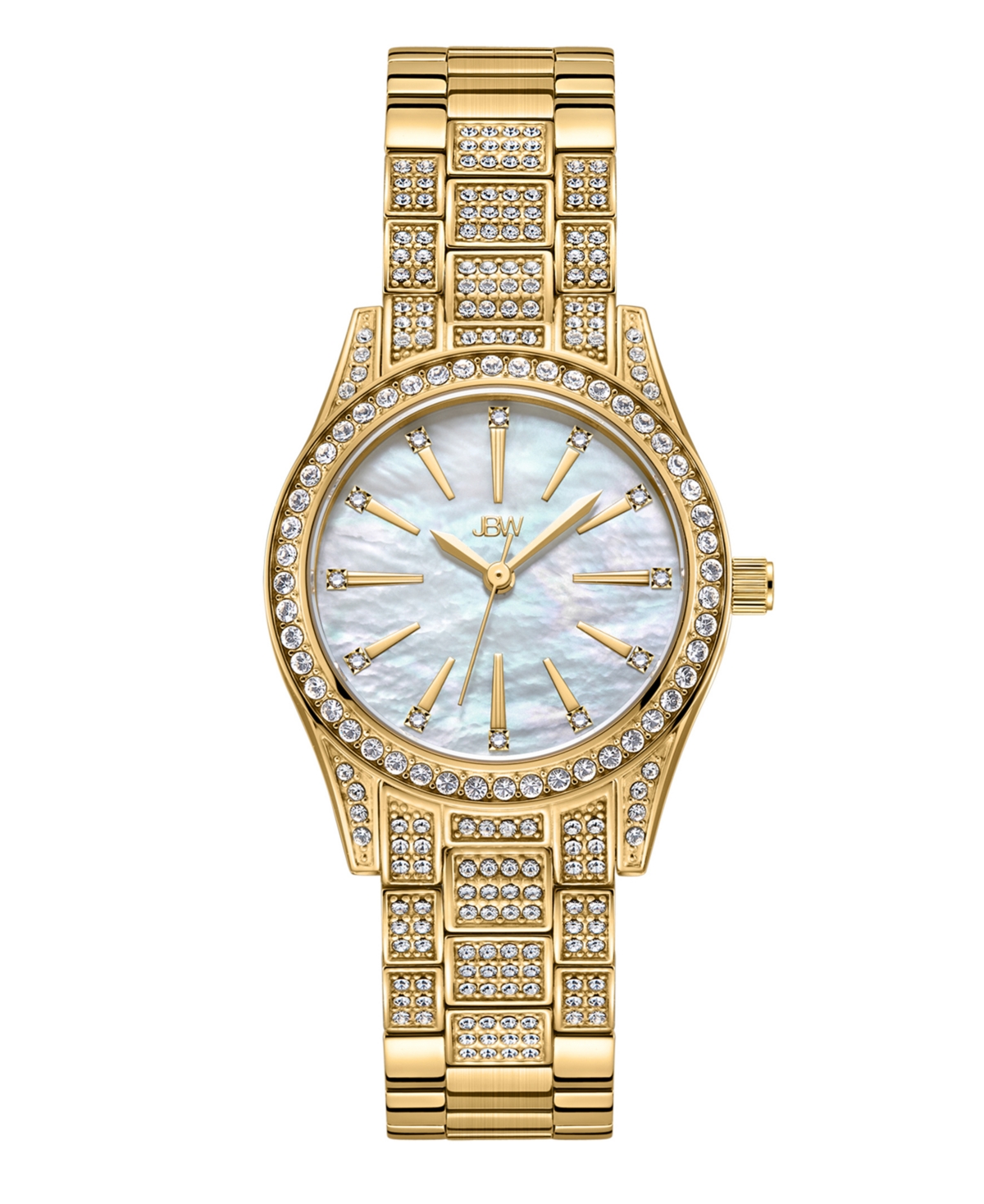 Jbw Women's Cristal Spectra 18k Gold-plated Stainless Steel Diamond Watch, 28mm In Mother Of Pearl / White