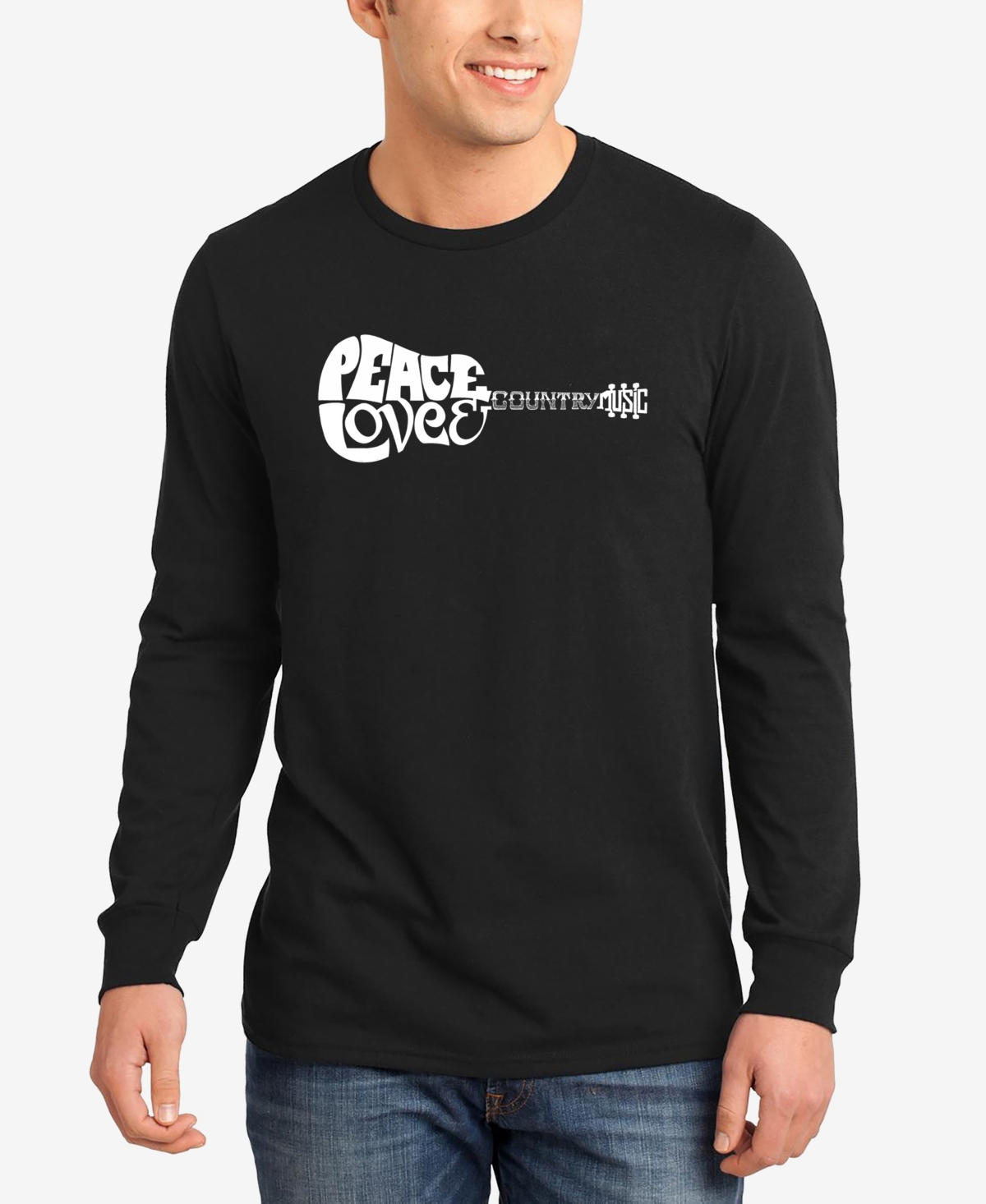 La Pop Art Men's Peace Love Country Word Art Long Sleeve T-shirt In Black