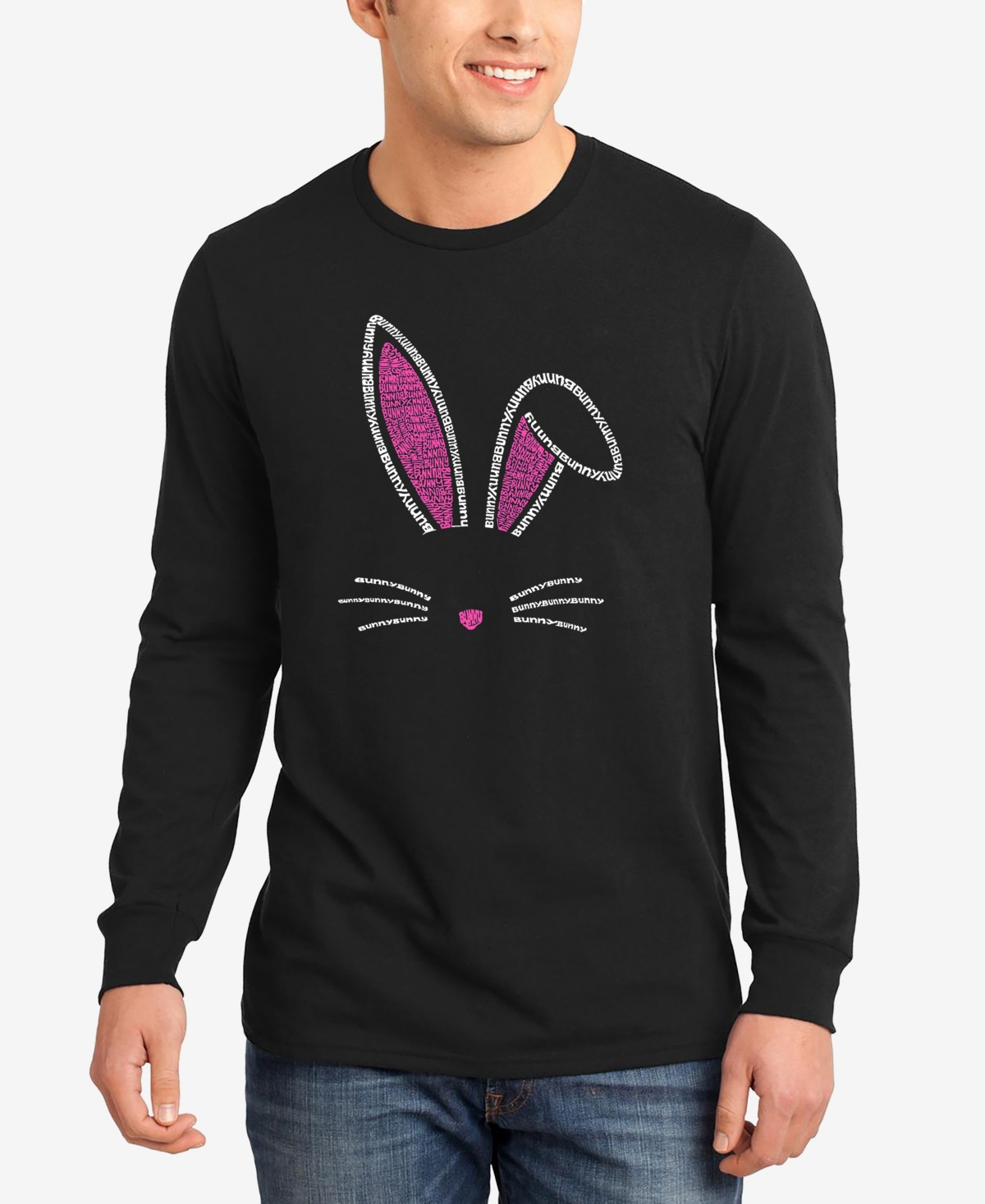 La Pop Art Men's Rabbit Ears Word Art Long Sleeve T-shirt In Black