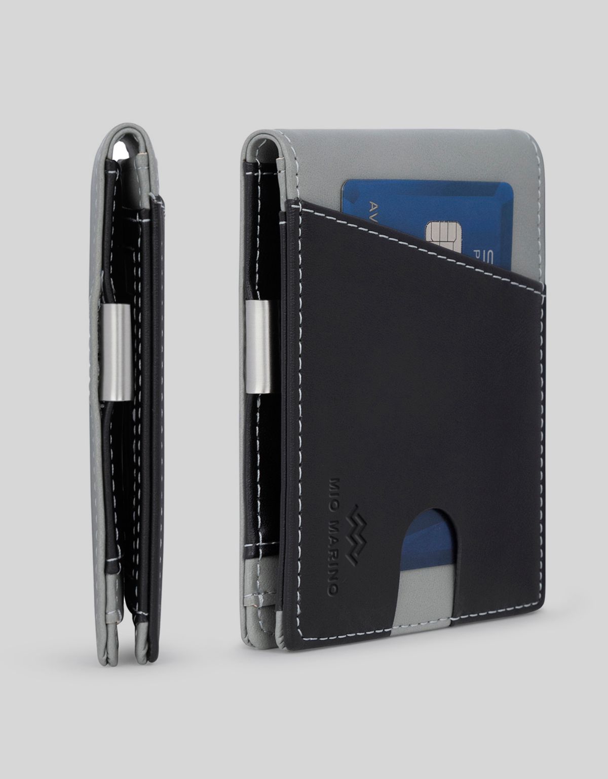 Мужской тонкий двойной кошелек с RFID-блокировкой и выдвижным язычком быстрого доступа