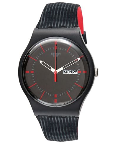 Swatch Unisex Swiss Gaet Black and Red Double-Layered Silicone Strap Watch 41mm SUOB714