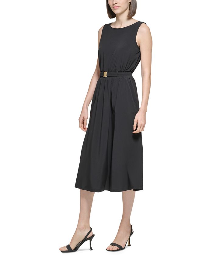 Calvin Klein Women's Belted A Line Midi Dress Blue Size 12
