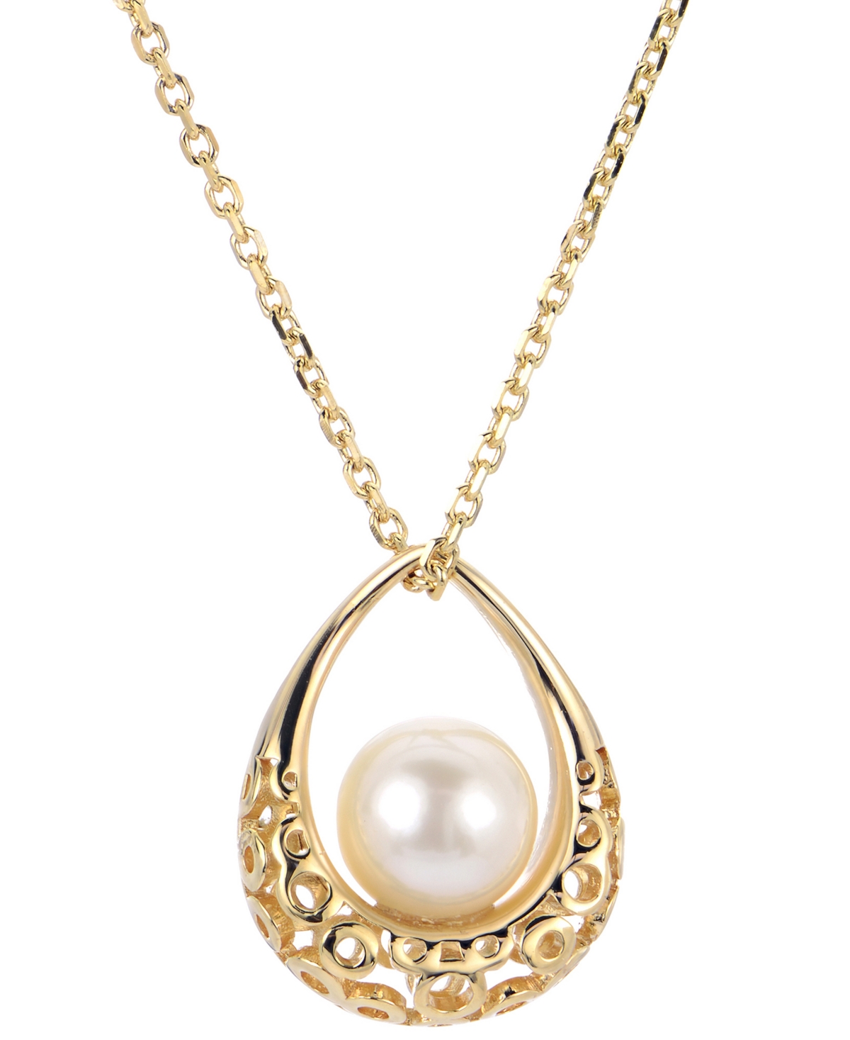 Macy's Cultured Freshwater Pearl (7mm) Textured Teardrop 18" Pendant Necklace In 14k Gold-plated Sterling S In Gold Over Silver