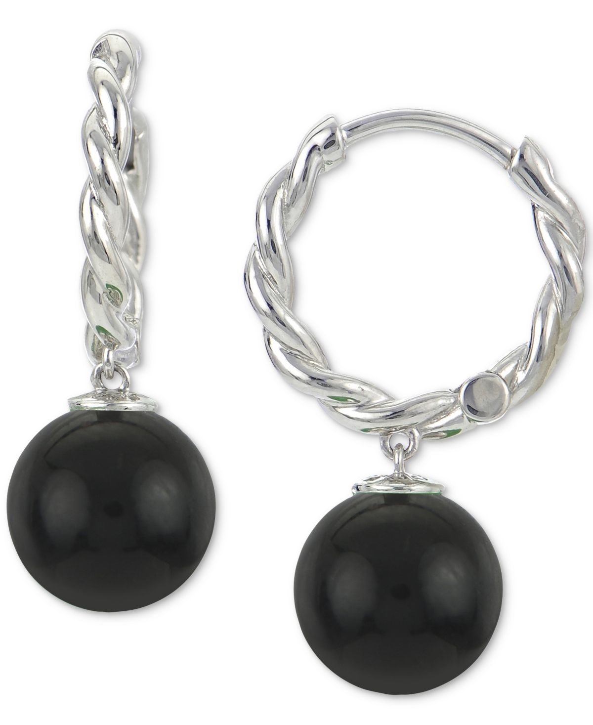 Macy's Dyed Green Jade Bead Braided Hoop Earrings In Sterling Silver (also Available In Onyx)