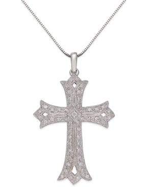 image of Diamond Vintage Cross Pendant Necklace in Sterling Silver (1/4 ct. t.w.)