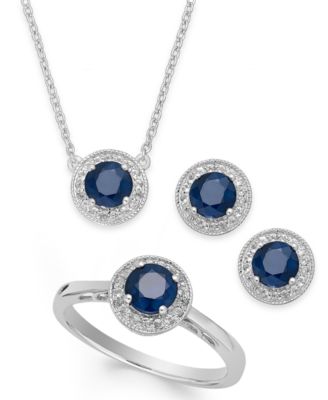 Macy's - Sapphire (2-1/2 ct. t.w.) and White Topaz (1/2 ct. t.w.) Jewelry Set in Sterling Silver