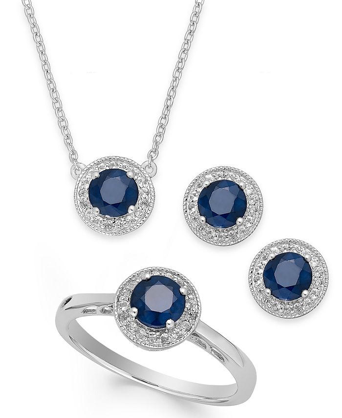 Macy's - Sapphire (2-1/2 ct. t.w.) and White Topaz (1/2 ct. t.w.) Jewelry Set in Sterling Silver