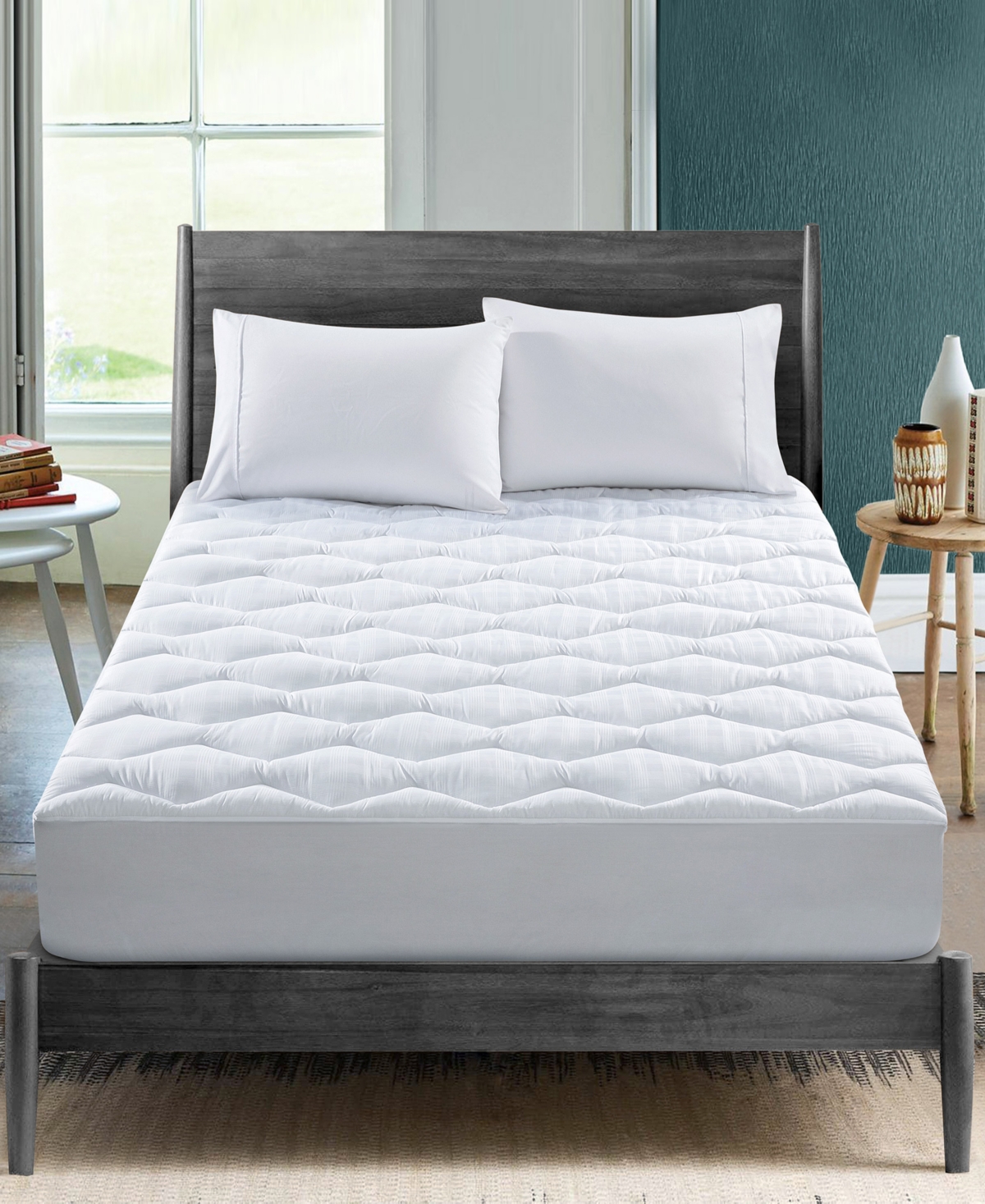 Unikome 500 Thread Count Honeycomb Quilted Fitted Mattress Pad, Full In White