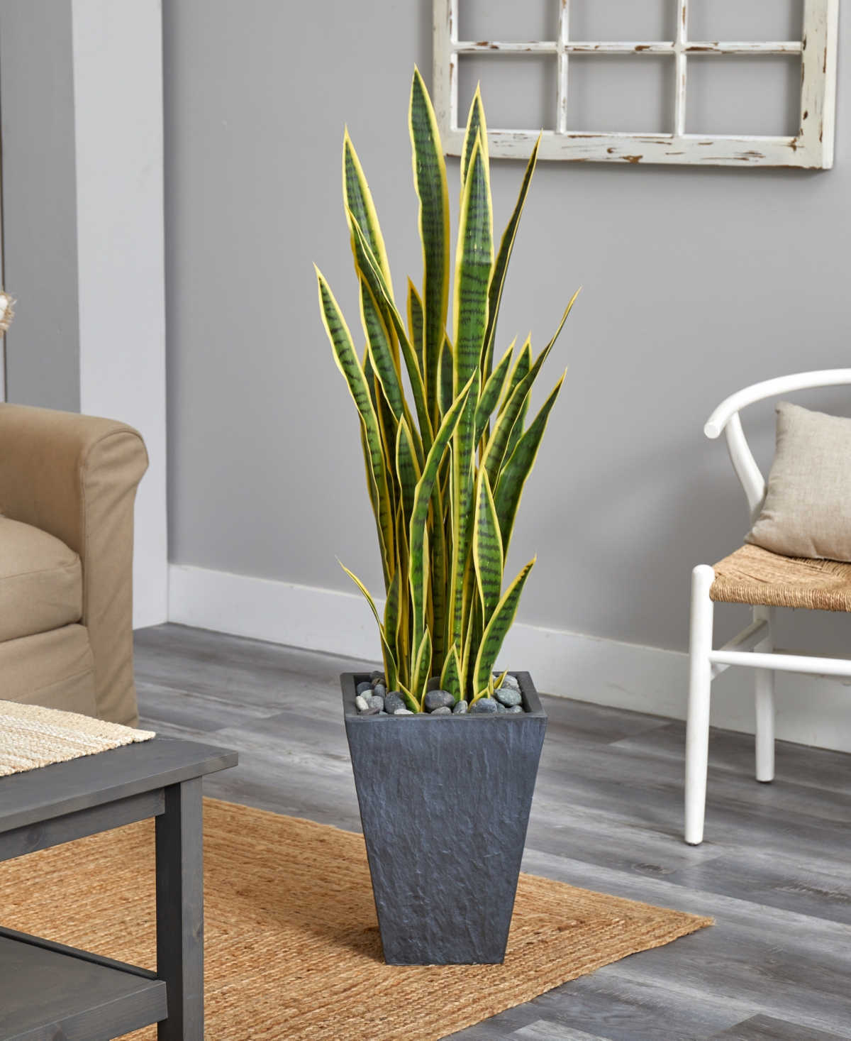 Nearly Natural Sansevieria Artificial Plant in Slate Planter
