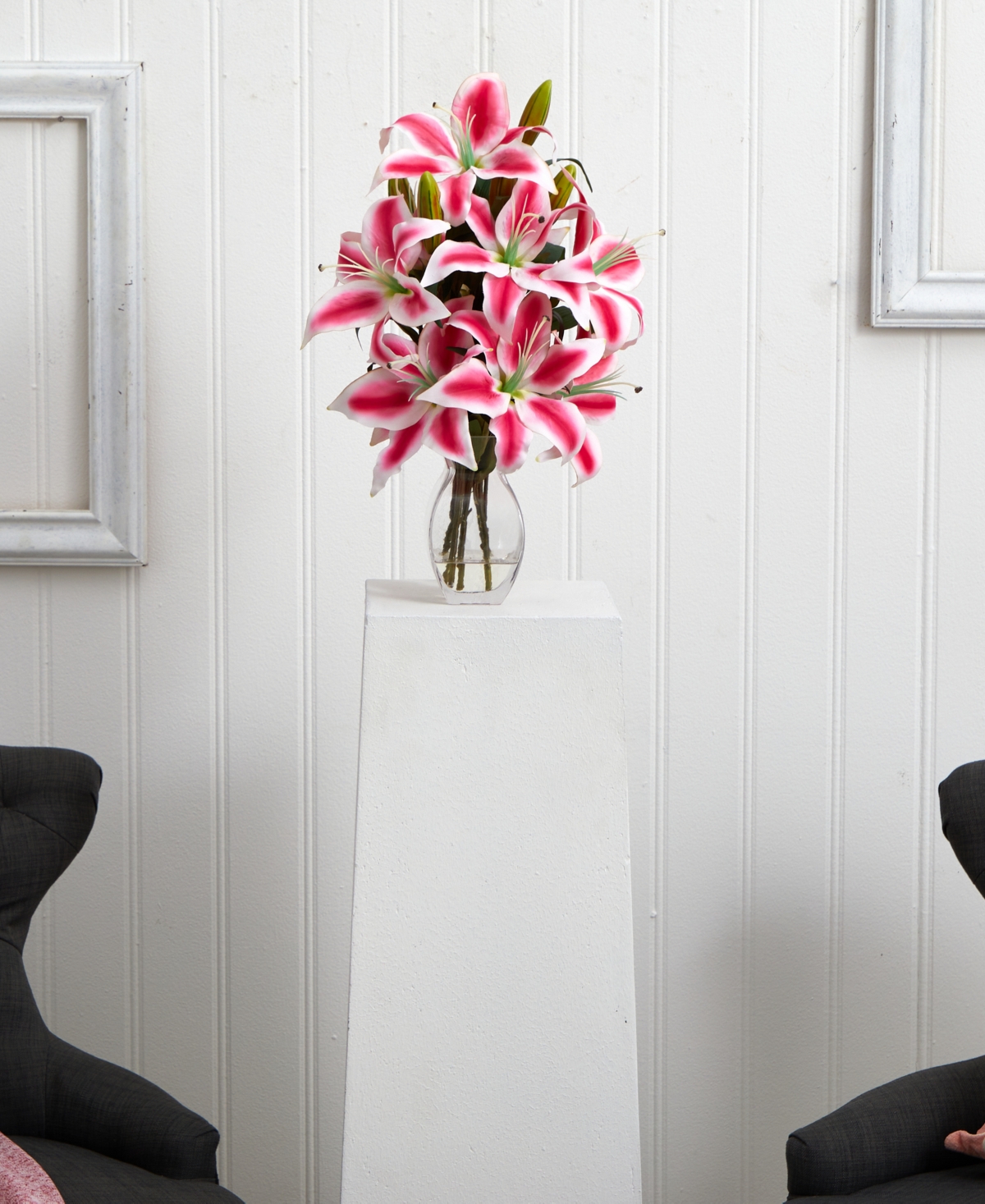 Shop Nearly Natural Rubrum Lily W/ Decorative Vase In Pink,white,green