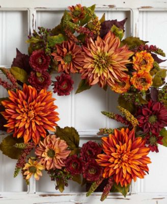Nearly Natural 22" Dahlia and Mum Wreath