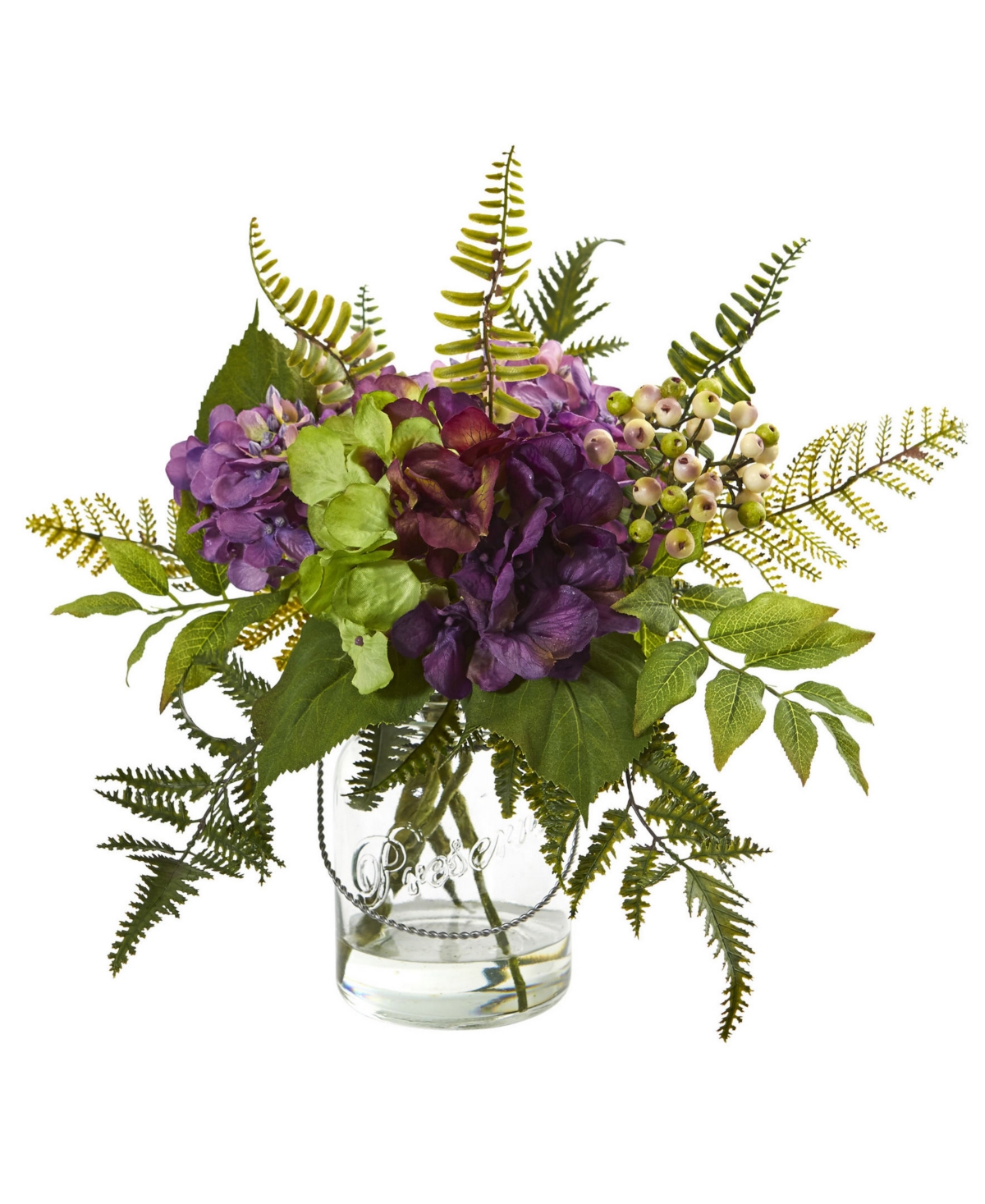 14" Hydrangea and Berry Artificial Arrangement - Purple