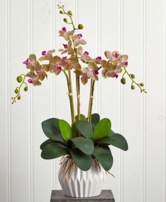 Phalaenopsis Orchid Silk Arrangement in White Vase