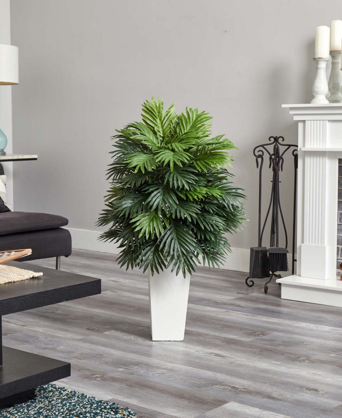 Nearly Natural Areca Palm Artificial Plant in White Tower Planter