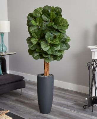 5.5' Fiddle Leaf Artificial Tree in Gray Cylinder Planter 