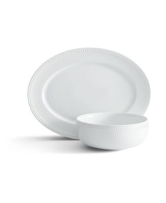 Fitz and Floyd Everyday Whiteware Beaded Bowl and Platter Serve Set