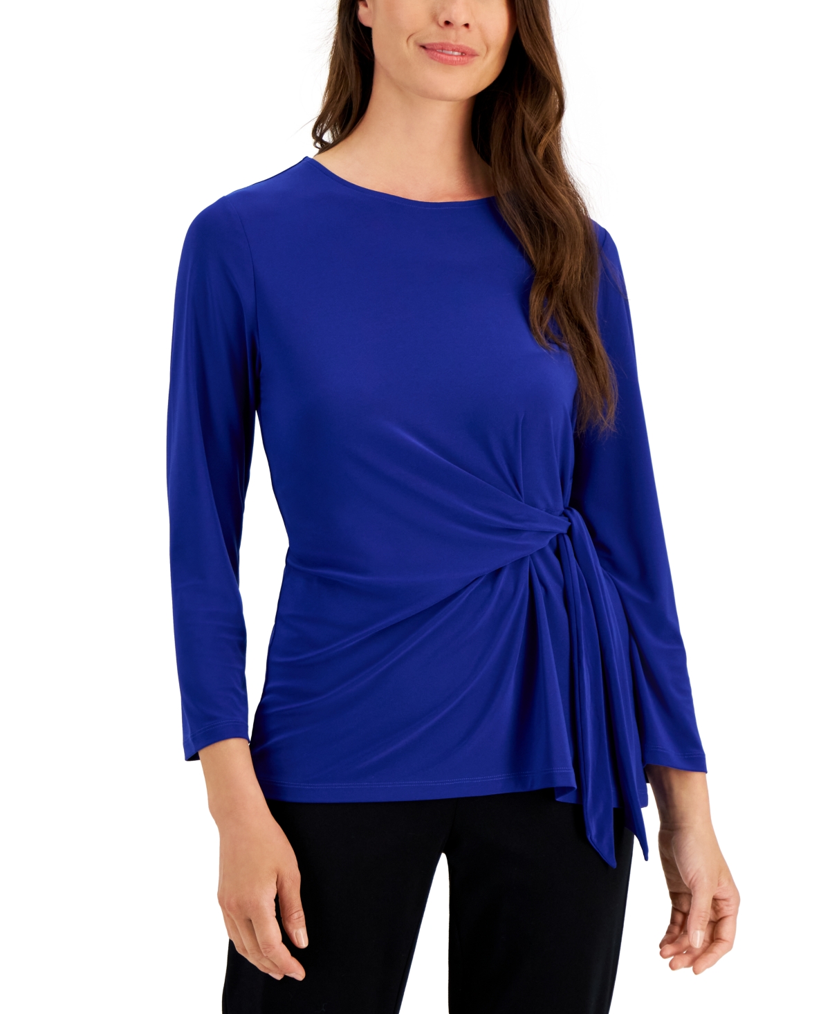 Kasper Women's Tie-front Ruched Long-sleeve Top In Royal