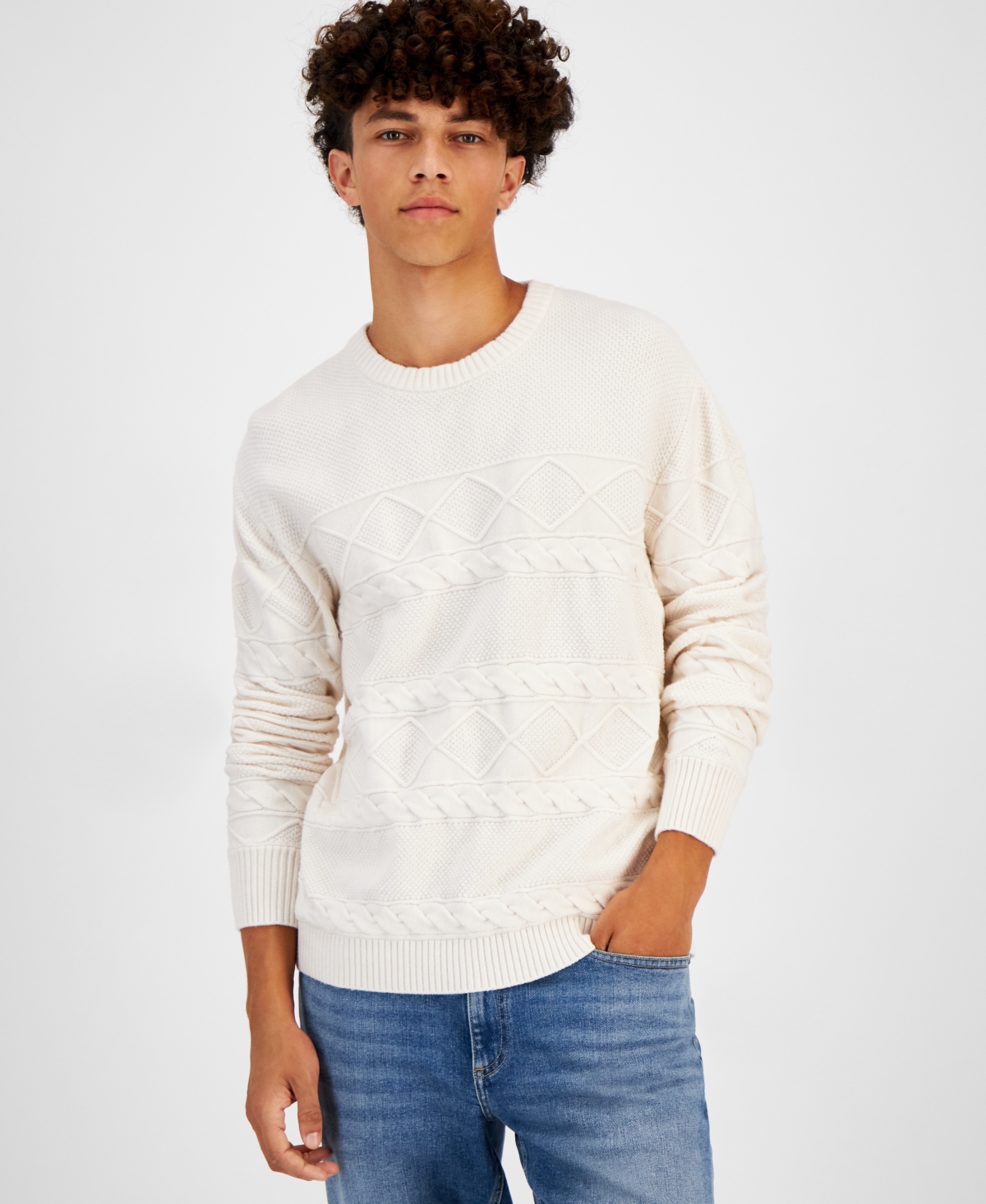 Sun + Stone Men's Cable-knit Crewneck Sweater, Created For Macy's In Pebble Heather