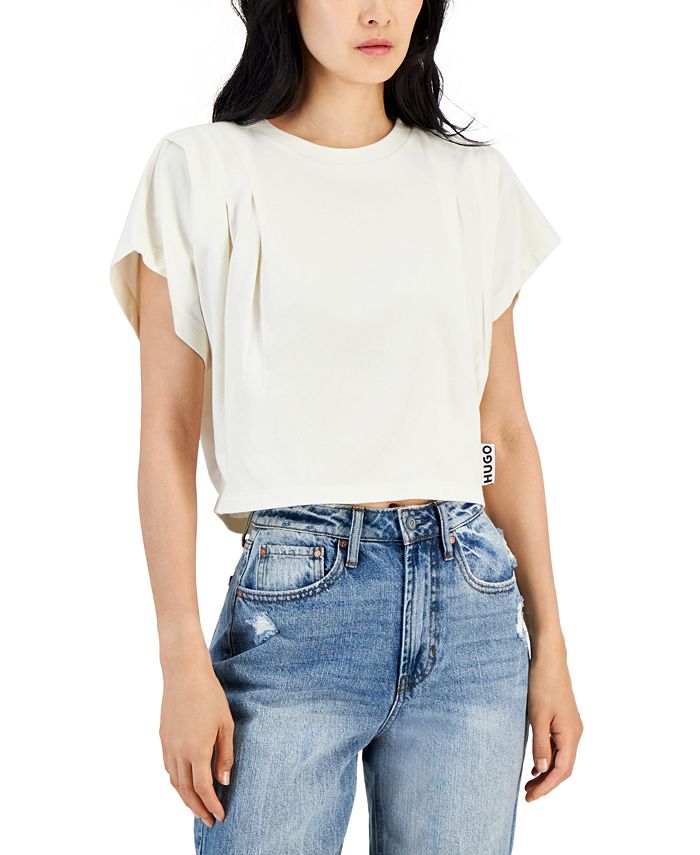 HUGO Women's Cotton Solid-Color Pleated Relaxed T-Shirt - Macy's