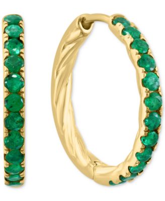 EFFY Collection - Emerald Small Hoop Earrings (7/8 ct. t.w.) in Gold-Plated Sterling Silver, 0.5"