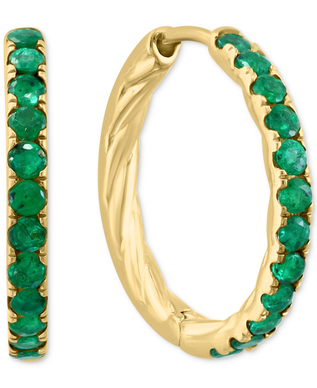 Effy Emerald Small Hoop Earrings (7/8 ct. t.w.) in Gold-Plated Sterling Silver, 0.5" (Also available in Sapphire and Ruby) - Emerald