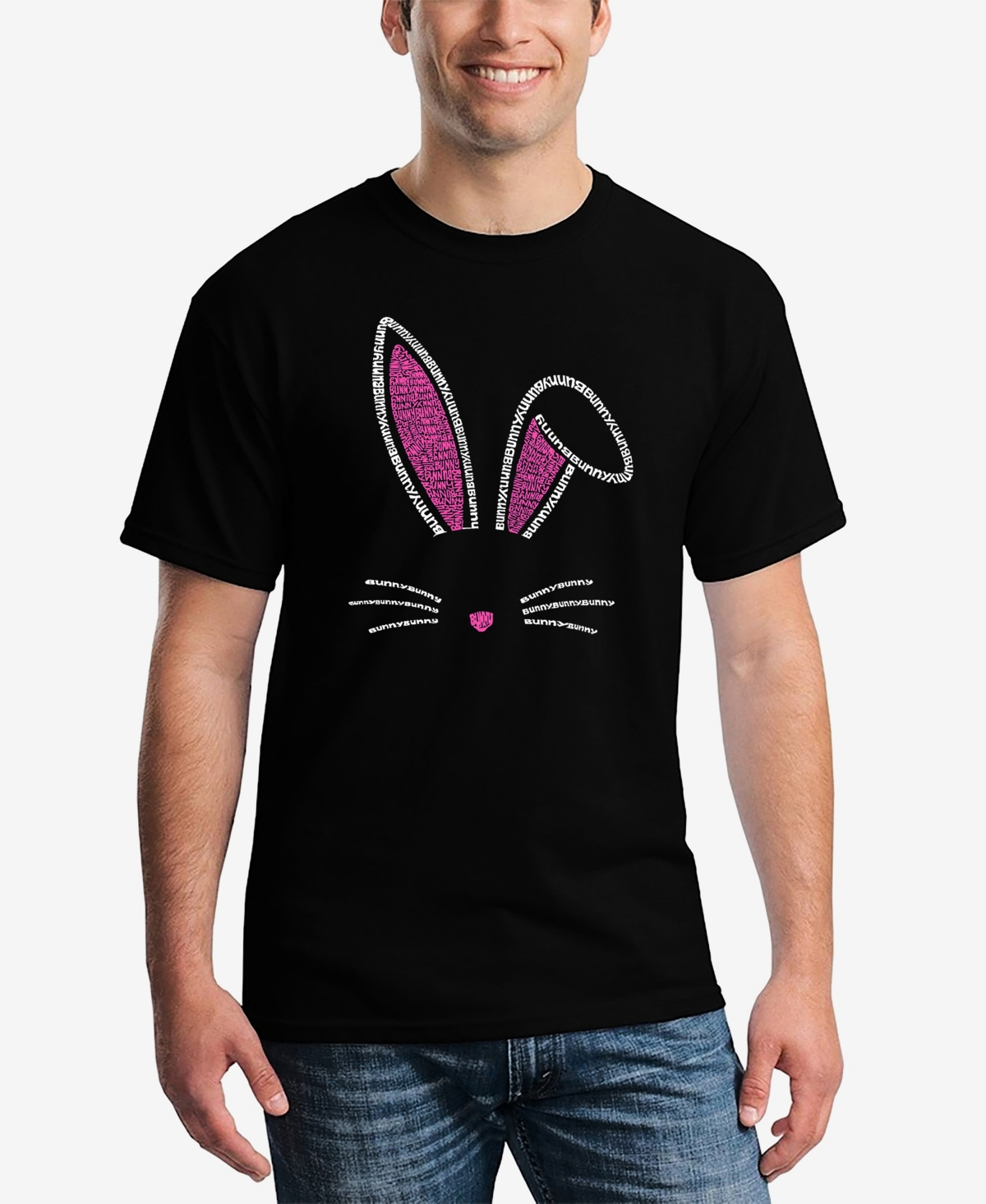 La Pop Art Men's Word Art Bunny Ears Short Sleeve T-shirt In Black