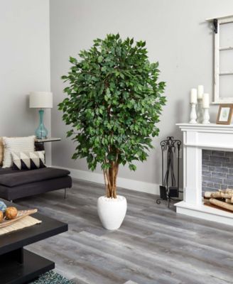 6' Ficus Artificial Tree in White Planter