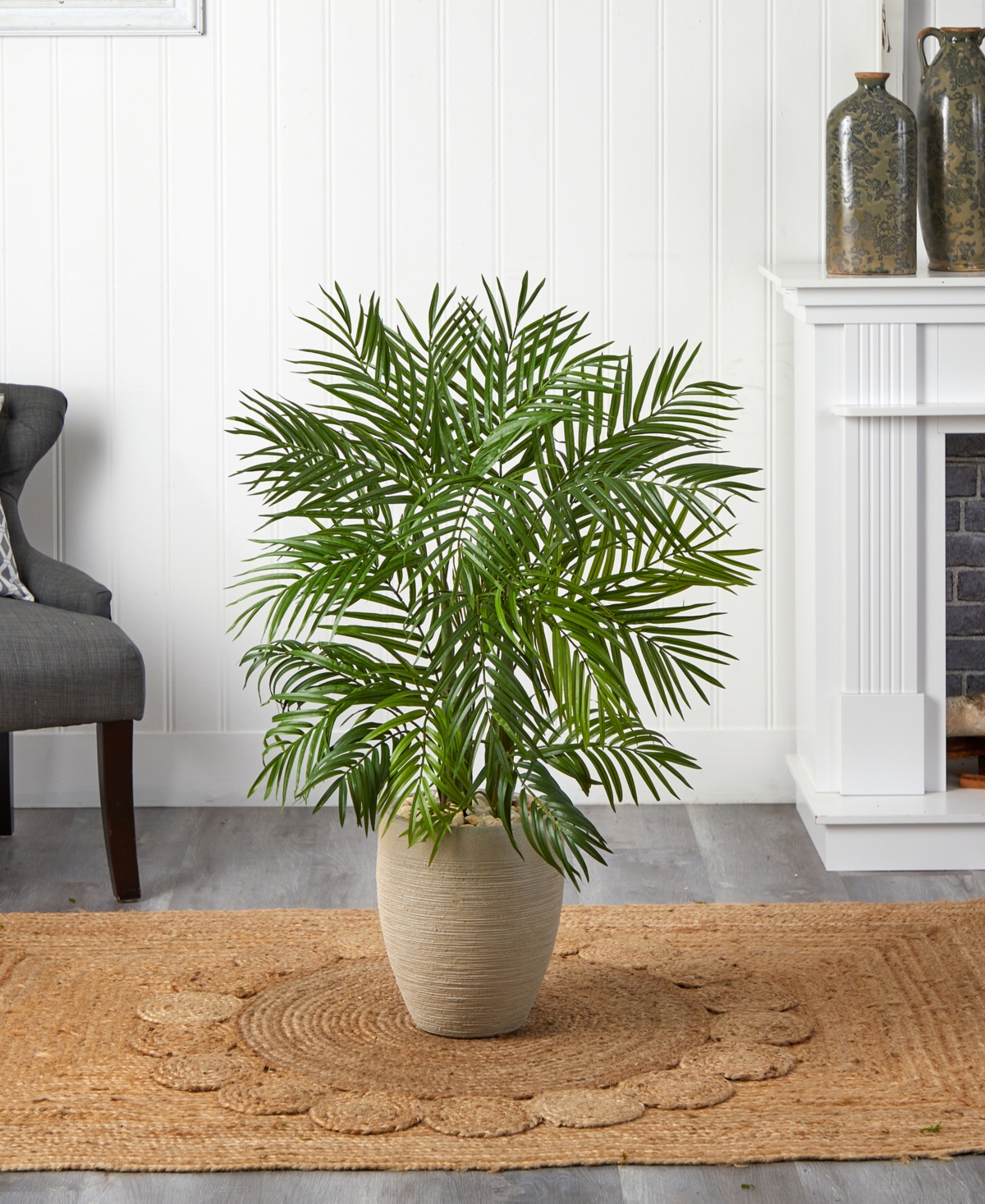 Nearly Natural Areca Palm Artificial Tree in Sand-Colored Planter