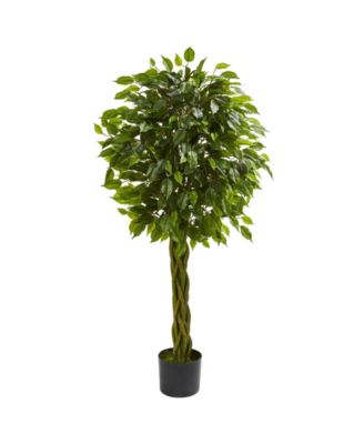 Nearly Natural - 4' Ficus UV-Resistant Indoor/Outdoor Artificial Tree with Woven Trunk