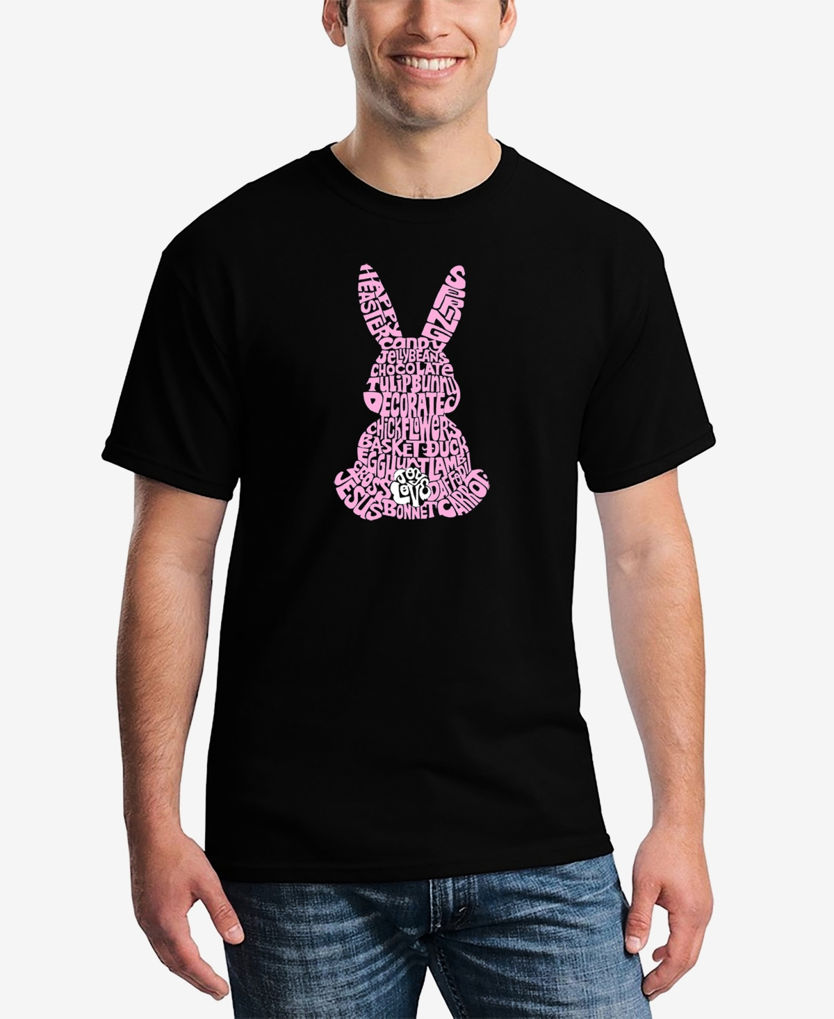 La Pop Art Men's Word Art Easter Bunny Short Sleeve T-shirt In Black