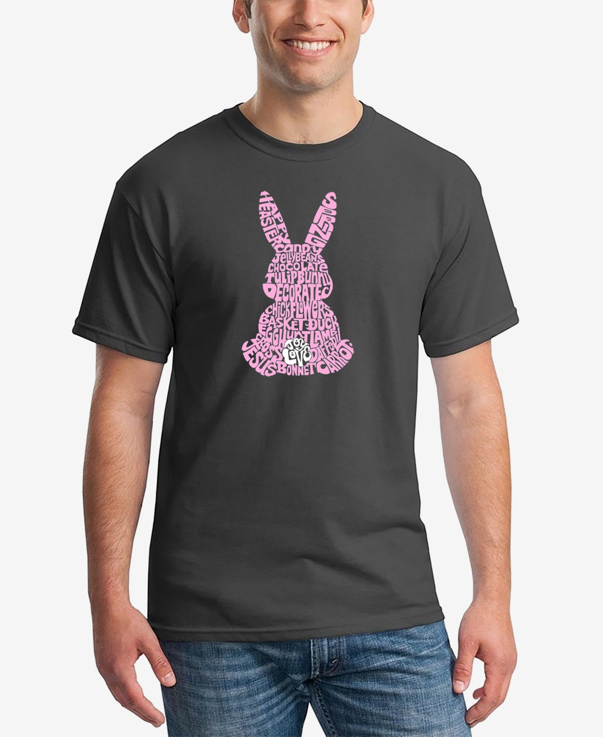 La Pop Art Men's Word Art Easter Bunny Short Sleeve T-shirt In Dark Gray