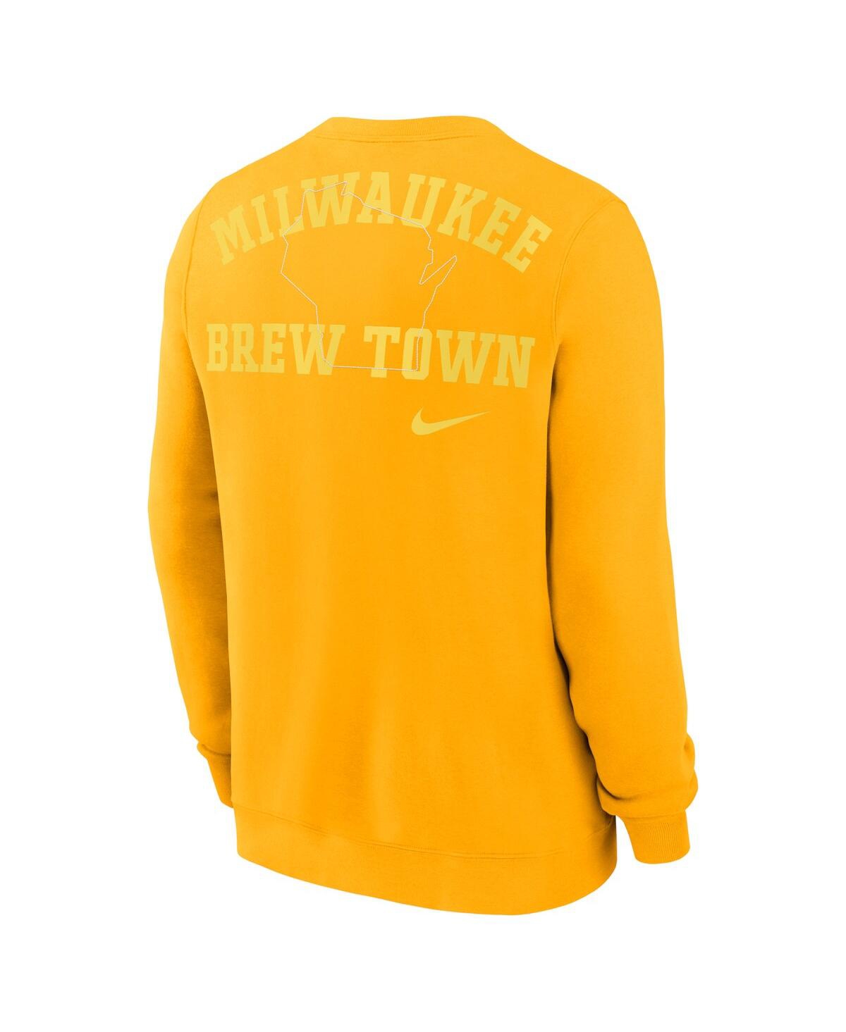 Shop Nike Men's  Gold Milwaukee Brewers Statement Ball Game Fleece Pullover Sweatshirt