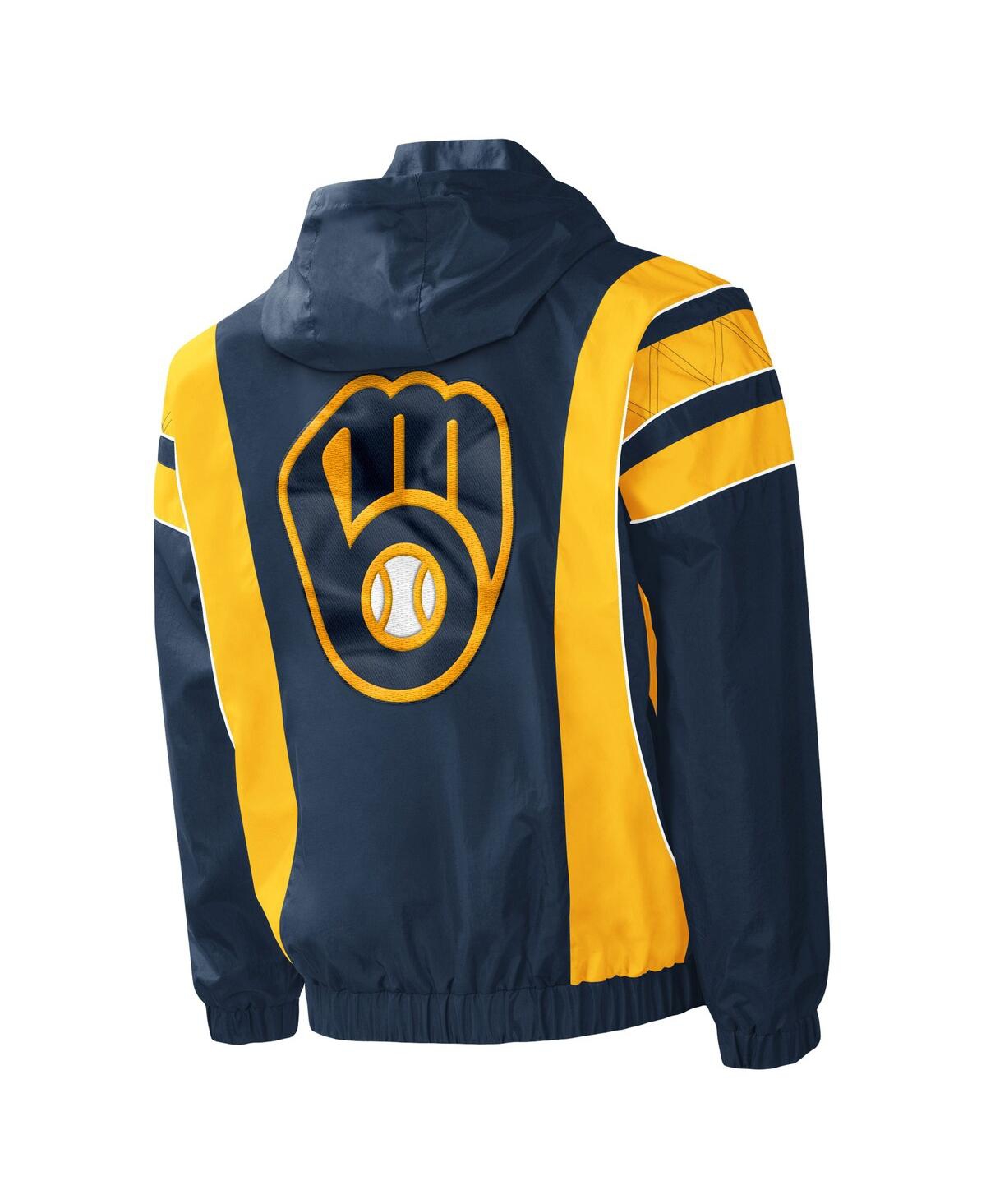 Starter Navy Milwaukee Brewers Impact Hoodie Half-zip Jacket In Navy