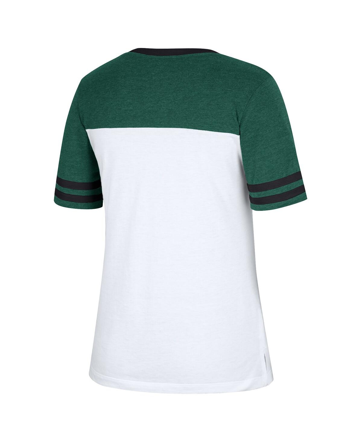 Shop Colosseum Women's  White, Heather Green Michigan State Spartans Frost Yourself Notch Neck T-shirt In White,heather Green