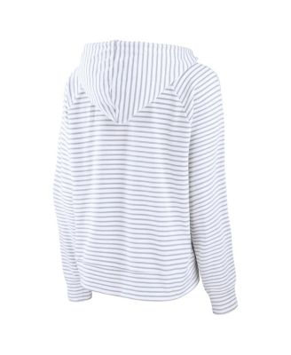 Women's White Nebraska Huskers Striped Notch Neck Pullover Hoodie